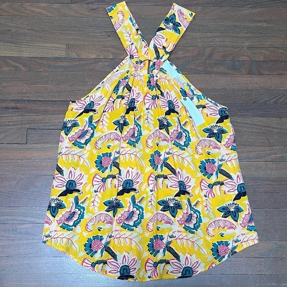 Maeve Anthropologie Mica Tropical Yellow Floral Sleeveless fun soft Halter top - Picture 10 of 11